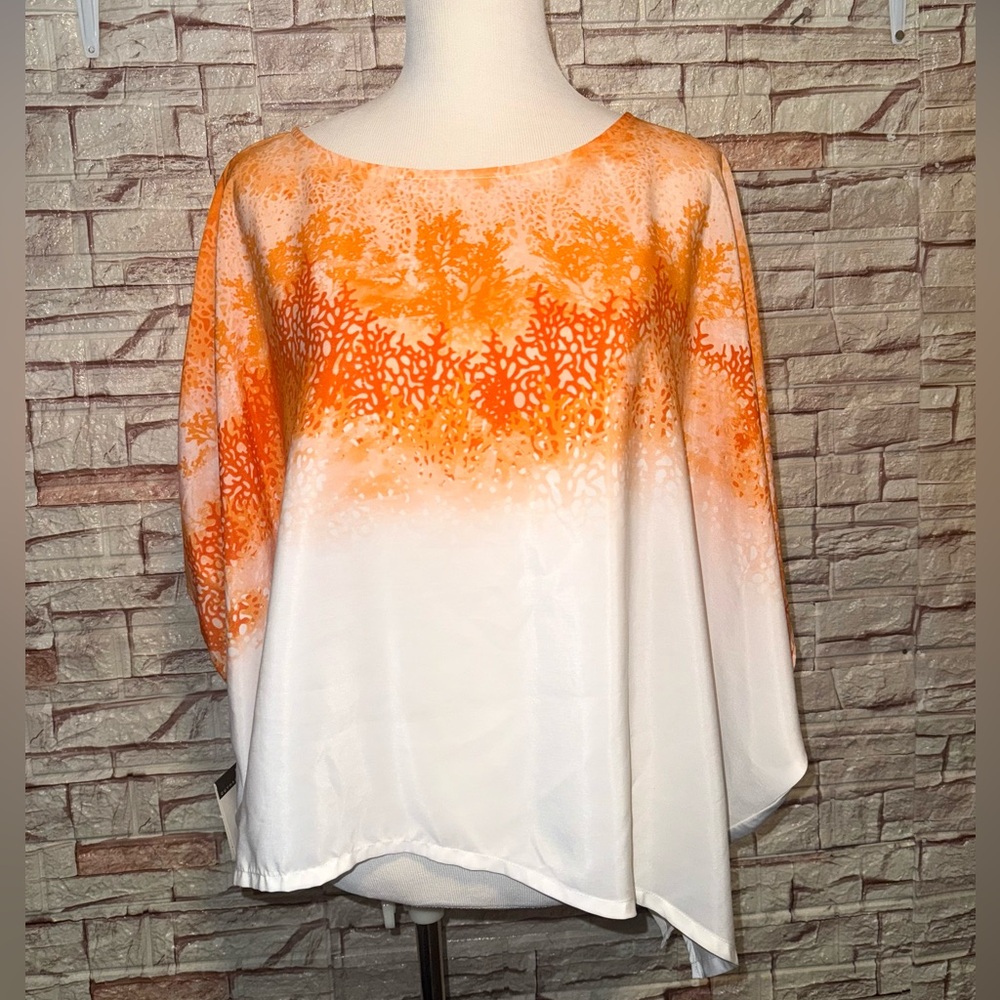 Gay Harvey By:Artisan Dolman Sleeve Top White Orange Coral Print Women’s Size L